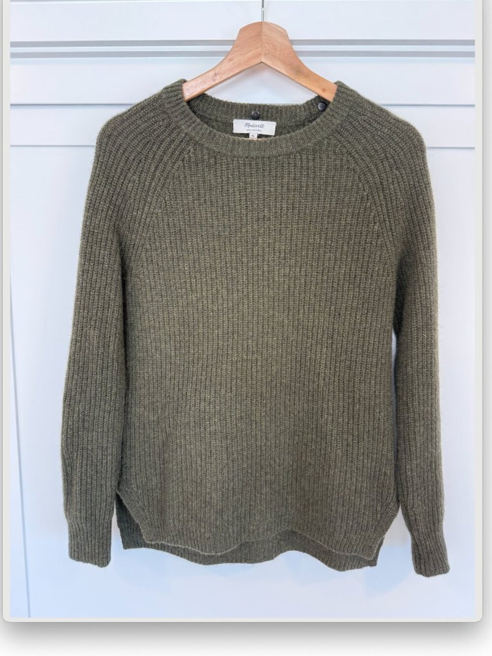 Madewell Cashmere Sweater Olive Green Ribbed Crewneck | Size XS